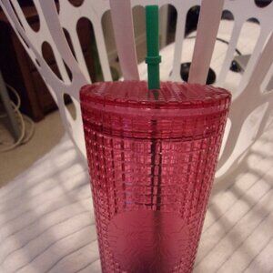 Starbucks Watermelon Pink Blue Grid Tumbler Cold Cup Venti 24oz